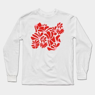 Retro Whimsy Daisy Hearts- 70s Flower Power- Red Pink Valentine Floral Long Sleeve T-Shirt